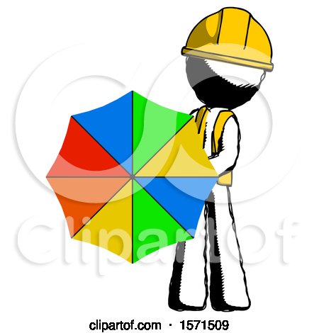 Ink Construction Worker Contractor Man Holding Rainbow Umbrella out to Viewer by Leo Blanchette