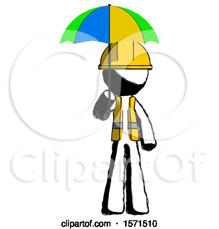 Ink Construction Worker Contractor Man Holding Umbrella Rainbow Colored by Leo Blanchette