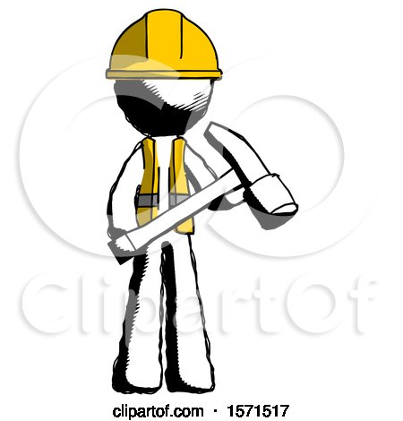 Ink Construction Worker Contractor Man Holding Hammer Ready to Work by Leo Blanchette