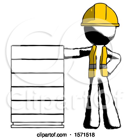 Ink Construction Worker Contractor Man with Server Rack Leaning Confidently Against It by Leo Blanchette