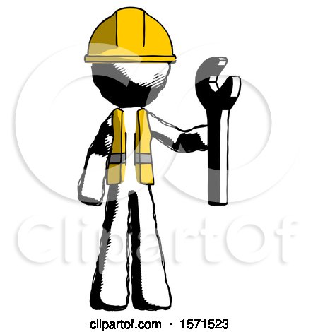 Ink Construction Worker Contractor Man Holding Wrench Ready to Repair or Work by Leo Blanchette