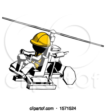 Ink Construction Worker Contractor Man Flying in Gyrocopter Front Side Angle Top View by Leo Blanchette