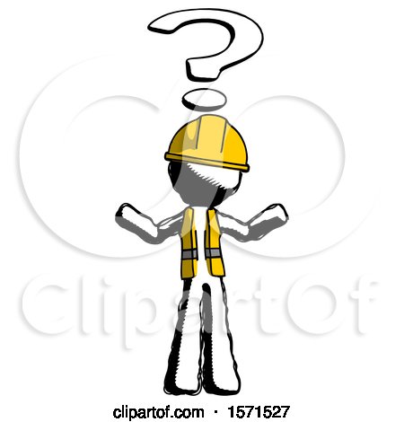 Ink Construction Worker Contractor Man with Question Mark Above Head, Confused by Leo Blanchette