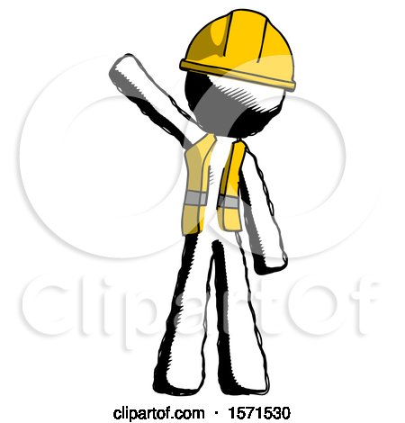 Ink Construction Worker Contractor Man Waving Emphatically with Right Arm by Leo Blanchette