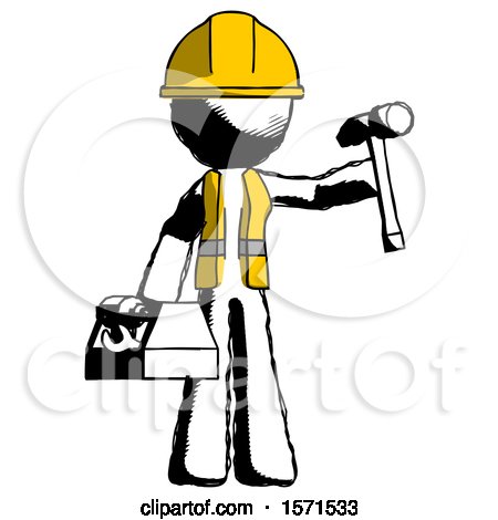 Ink Construction Worker Contractor Man Holding Tools and Toolchest Ready to Work by Leo Blanchette
