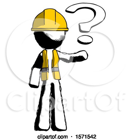 Ink Construction Worker Contractor Man Holding Question Mark to Right by Leo Blanchette