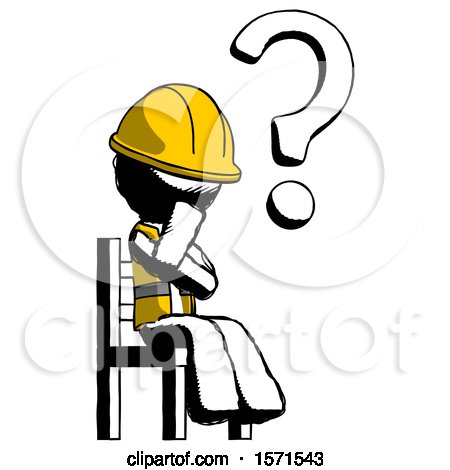 Ink Construction Worker Contractor Man Question Mark Concept, Sitting on Chair Thinking by Leo Blanchette