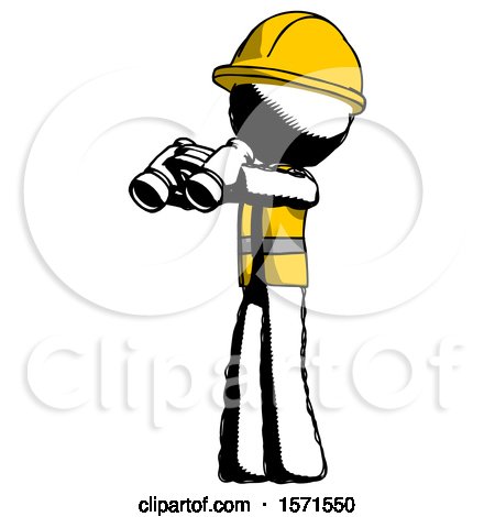 Ink Construction Worker Contractor Man Holding Binoculars Ready to Look Left by Leo Blanchette
