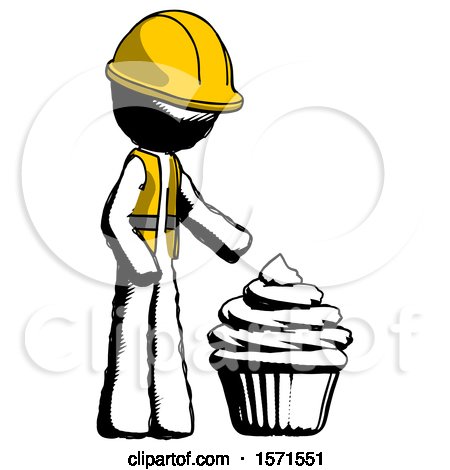 Ink Construction Worker Contractor Man with Giant Cupcake Dessert by Leo Blanchette