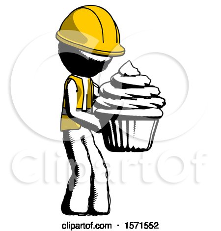 Ink Construction Worker Contractor Man Holding Large Cupcake Ready to Eat or Serve by Leo Blanchette