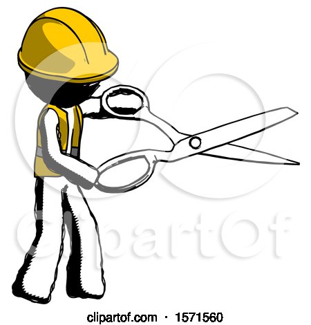 Ink Construction Worker Contractor Man Holding Giant Scissors Cutting out Something by Leo Blanchette