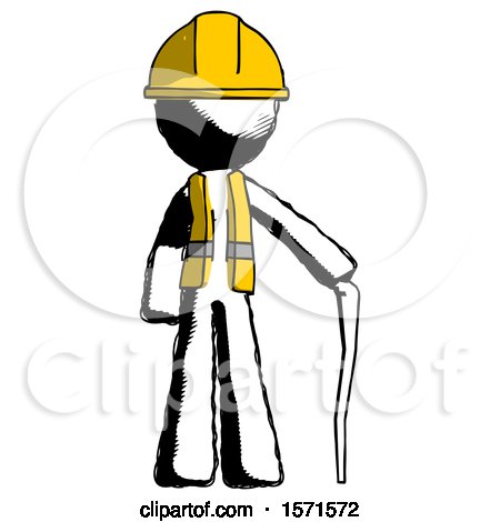 Ink Construction Worker Contractor Man Standing with Hiking Stick by Leo Blanchette