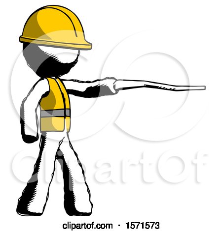Ink Construction Worker Contractor Man Pointing with Hiking Stick by Leo Blanchette