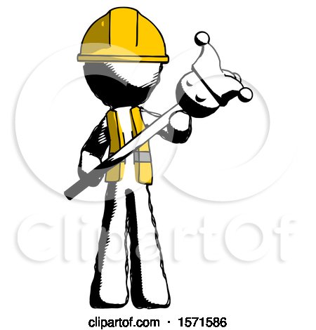 Ink Construction Worker Contractor Man Holding Jester Diagonally by Leo Blanchette