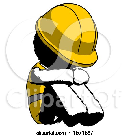 Ink Construction Worker Contractor Man Sitting with Head down Facing Angle Right by Leo Blanchette