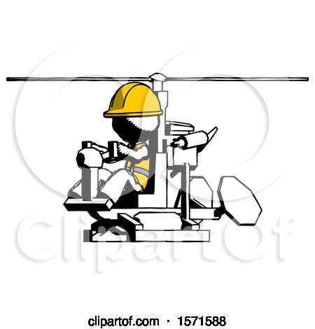 Ink Construction Worker Contractor Man Flying in Gyrocopter Front Side Angle View by Leo Blanchette