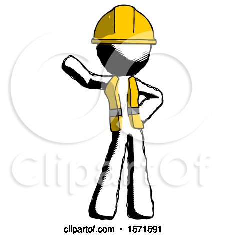 Ink Construction Worker Contractor Man Waving Right Arm with Hand on Hip by Leo Blanchette