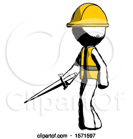 Ink Construction Worker Contractor Man with Sword Walking Confidently by Leo Blanchette