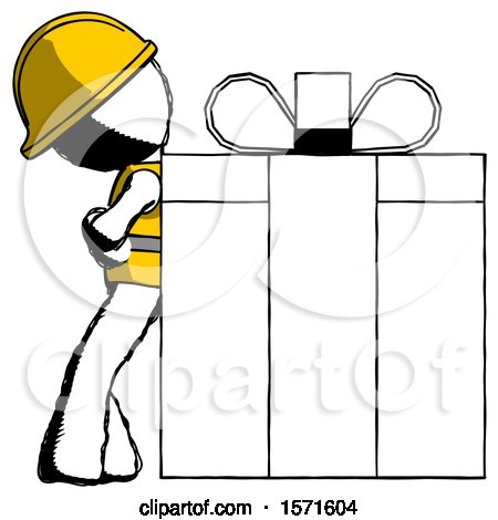 Ink Construction Worker Contractor Man Gift Concept - Leaning Against Large Present by Leo Blanchette
