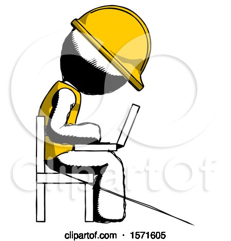 Ink Construction Worker Contractor Man Using Laptop Computer While Sitting in Chair View from Side by Leo Blanchette