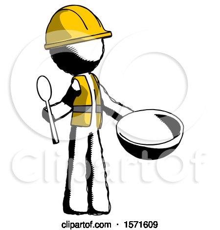 Ink Construction Worker Contractor Man with Empty Bowl and Spoon Ready to Make Something by Leo Blanchette