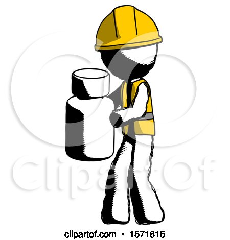 Ink Construction Worker Contractor Man Holding White Medicine Bottle by Leo Blanchette