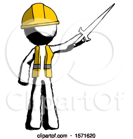 Ink Construction Worker Contractor Man Holding Sword in the Air Victoriously by Leo Blanchette