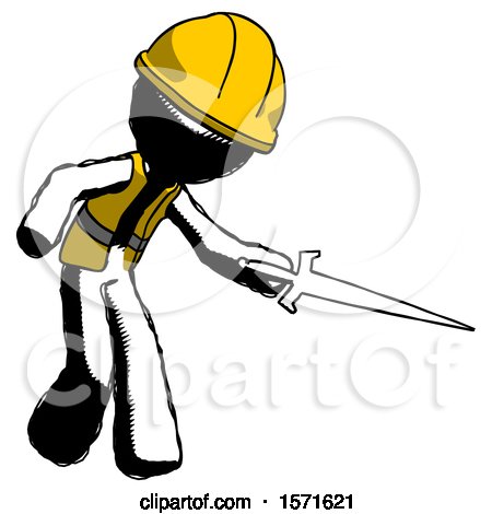 Ink Construction Worker Contractor Man Sword Pose Stabbing or Jabbing by Leo Blanchette