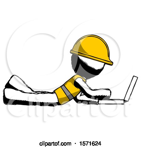 Ink Construction Worker Contractor Man Using Laptop Computer While Lying on Floor Side View by Leo Blanchette