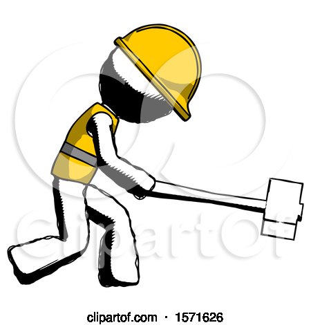 Ink Construction Worker Contractor Man Hitting with Sledgehammer, or Smashing Something by Leo Blanchette