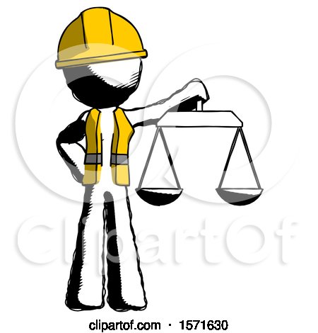 Ink Construction Worker Contractor Man Holding Scales of Justice by Leo Blanchette