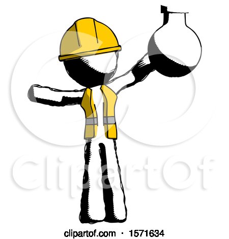 Ink Construction Worker Contractor Man Holding Large Round Flask or Beaker by Leo Blanchette