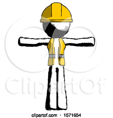 Ink Construction Worker Contractor Man T-Pose Arms up Standing by Leo Blanchette