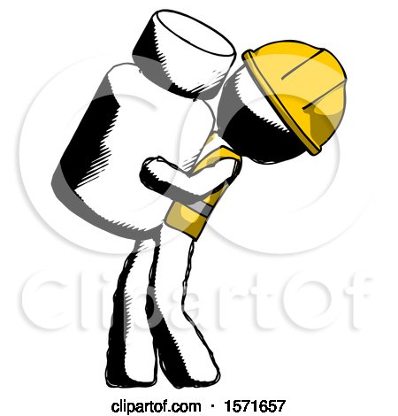Ink Construction Worker Contractor Man Holding Large White Medicine Bottle by Leo Blanchette