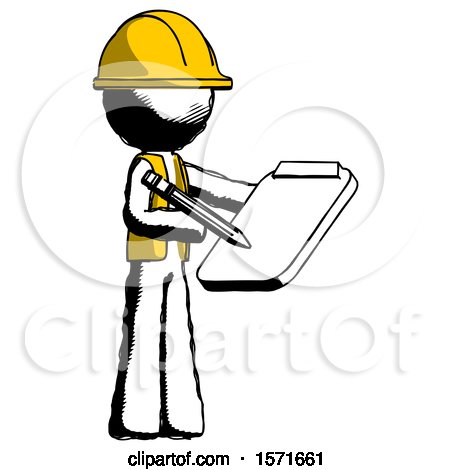 Ink Construction Worker Contractor Man Using Clipboard and Pencil by Leo Blanchette