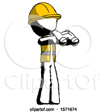 Ink Construction Worker Contractor Man Holding Binoculars Ready to Look Right by Leo Blanchette