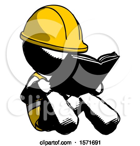 Ink Construction Worker Contractor Man Reading Book While Sitting down by Leo Blanchette