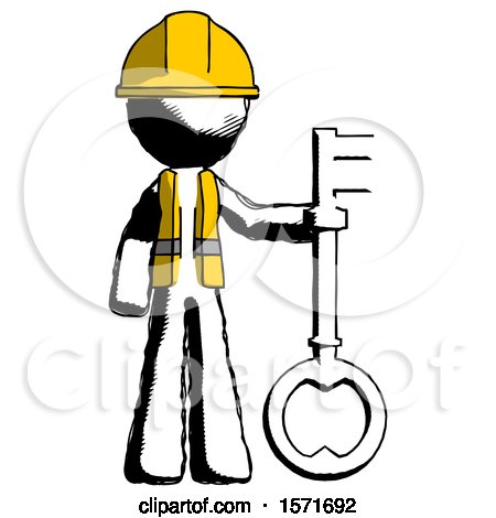 Ink Construction Worker Contractor Man Holding Key Made of Gold by Leo Blanchette