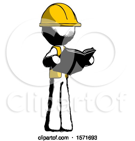 Ink Construction Worker Contractor Man Reading Book While Standing up Facing Away by Leo Blanchette
