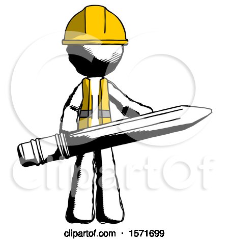 Ink Construction Worker Contractor Man Writer or Blogger Holding Large Pencil by Leo Blanchette