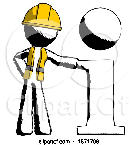 Ink Construction Worker Contractor Man with Info Symbol Leaning up Against It by Leo Blanchette