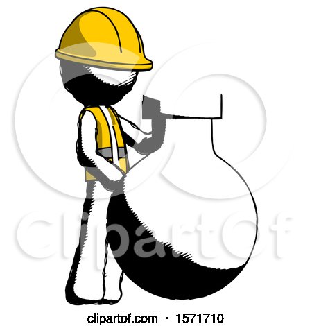 Ink Construction Worker Contractor Man Standing Beside Large Round Flask or Beaker by Leo Blanchette