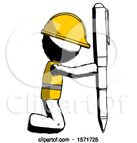 Ink Construction Worker Contractor Man Posing with Giant Pen in Powerful yet Awkward Manner. by Leo Blanchette