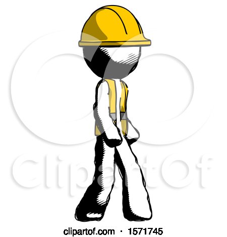Ink Construction Worker Contractor Man Walking Turned Right Front View by Leo Blanchette