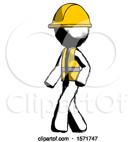 Ink Construction Worker Contractor Man Man Walking Turned Left Front View by Leo Blanchette
