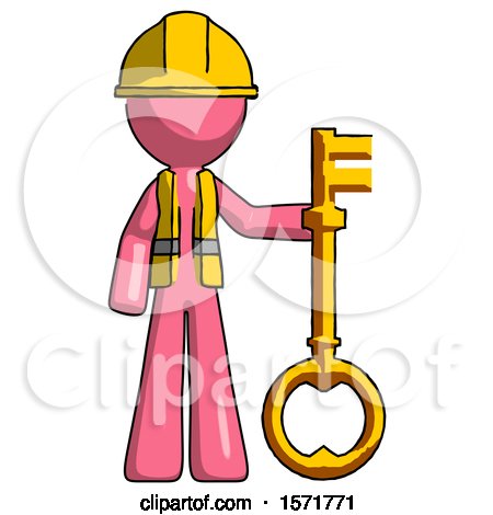 Pink Construction Worker Contractor Man Holding Key Made of Gold by Leo Blanchette