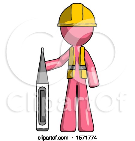Pink Construction Worker Contractor Man Standing with Large Thermometer by Leo Blanchette