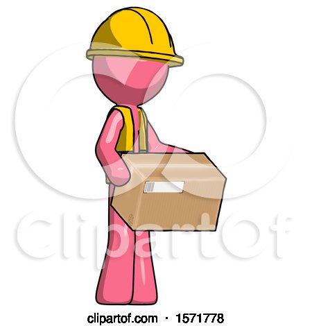 Pink Construction Worker Contractor Man Holding Package to Send or Recieve in Mail by Leo Blanchette