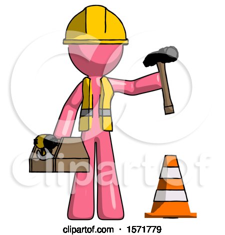 Pink Construction Worker Contractor Man Under Construction Concept, Traffic Cone and Tools by Leo Blanchette