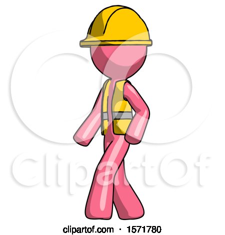 Pink Construction Worker Contractor Man Man Walking Turned Left Front View by Leo Blanchette